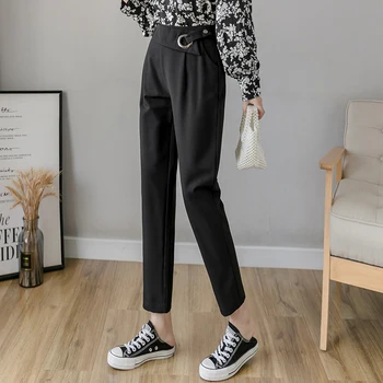 JXMYY trendy pantaloni harem nou high-waisted subțire pantaloni negri pentru femei de moda all-meci mic metri de agrement simplu si elegant