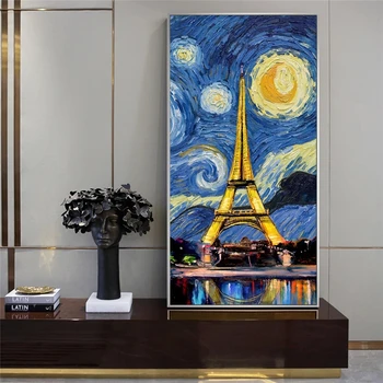 Noapte Înstelată Cu Turnul Canvas Wall Art, Picturi Moderne, Paris, Pop Art, Peisaj Panza Printuri De Arta Cuadros Acasă Decor De Perete