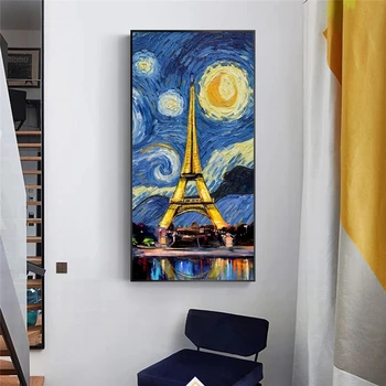 Noapte Înstelată Cu Turnul Canvas Wall Art, Picturi Moderne, Paris, Pop Art, Peisaj Panza Printuri De Arta Cuadros Acasă Decor De Perete