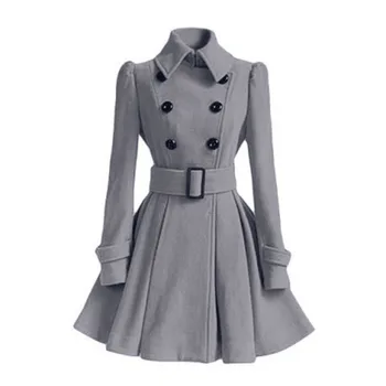 Gotic Femei De Haină De Lână Cald Iarna Canadiană Anglia Moda Negru Leagăn Tiv Centura Slim Elegant Retro Lână Albă Palton