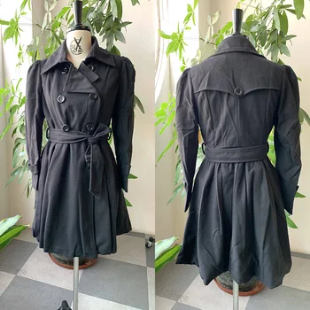 Gotic Femei De Haină De Lână Cald Iarna Canadiană Anglia Moda Negru Leagăn Tiv Centura Slim Elegant Retro Lână Albă Palton