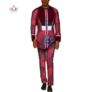 Casual Barbati Haine Africane de Sus Cămăși și Pantaloni Seturi Bazin Riche din Africa de Design de Îmbrăcăminte Dashiki Bărbați 2 Piese Pantaloni Seturi WYN515