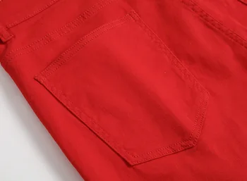 Mens Rupt Găuri De Blugi Scurte De Sex Masculin Roșu Elasticitatea Vițel Lungime Pantaloni Din Denim De Moda Streetwear Punk Rock Pantaloni Scurți Casual Biker Jean