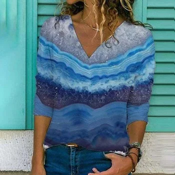 2021 Moda Diamond Print Femei Bluze Camasi Elegante V Gât Pulover Vrac Topuri Casual De Primavara Toamna Tricouri Blusas Streetwear