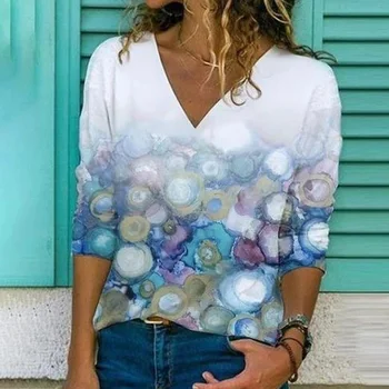 2021 Moda Diamond Print Femei Bluze Camasi Elegante V Gât Pulover Vrac Topuri Casual De Primavara Toamna Tricouri Blusas Streetwear