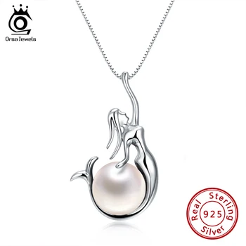 ORSA BIJUTERII Argint 925 pentru Femei Coliere&Pandantive Perle de apă Dulce Unica Sirena Pandantive de Moda de sex Feminin Bijuterii PSN48