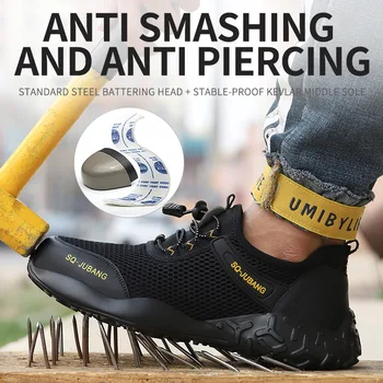 Respirabil pentru Bărbați Încălțăminte de protecție Bocanci Cu bombeu metalic Casual pentru Bărbați Cizme de Lucru Indestructibil Pantofi Puncție-Dovada Munca Adidași
