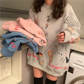 Toamna Primavara Femei Hoodies Teen Strada Harajuku Pastel Drăguț Tricou Pentru Fete Imprimate Vrac De Agrement Glugă Topuri Bts