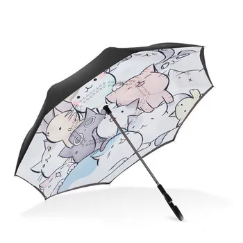 Desene animate Inversă Umbrela de Ploaie Femei Mâner Lung Soare Inversat Umbrela Pisici Drăguț Windproof 8K Dublu Strat Umbrelă de soare Ombrello SY057