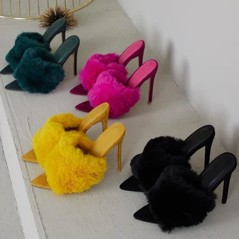 A subliniat Toe cu Toc Papuci Sandale pentru Femeie Pantofi de Bomboane Portocaliu Albastru Verde Nud Blc femei pantofi sandalias mujer 2019 feminina