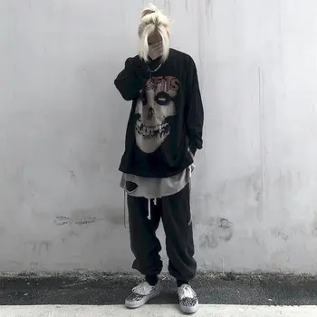 Cu mâneci lungi T-shirt Barbati Femei 2021 Toamna Ins Harajuku High Street Retro, Hip-hop Goth Teroare Imprimare Vrac Student Topuri Supradimensionate