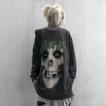 Cu mâneci lungi T-shirt Barbati Femei 2021 Toamna Ins Harajuku High Street Retro, Hip-hop Goth Teroare Imprimare Vrac Student Topuri Supradimensionate