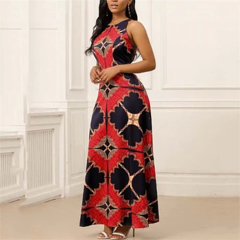 Africa de Haine pentru Femei Dashiki Rochie de Imprimare Europene Haine Plus Dimensiunea Bazin Bogat fără Mâneci Moda Gât Rotund Maxi Vestido