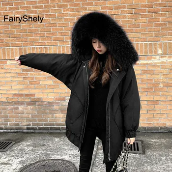 Iarna Femei Neagră Lungă Haină de Blană cu Glugă 2019 Ocazional Zăpadă Îmbrăcăminte Doamnelor Cald Bumbac căptușit cu Maneci Lungi Parka Coat Pentru Femei