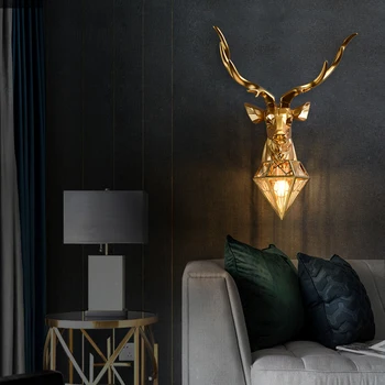 Modern Lampă de Perete American cap de Cerb Lămpi de Perete Pentru Camera de zi Dormitor Nordic Acasa Art Decor E27 Aur Rășină de Perete, Corpuri de iluminat