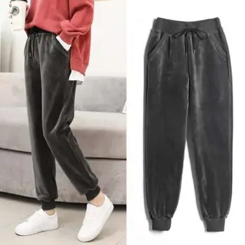 Femeile Confortabil Harem Mijlocul Talie Elastica De Catifea Culoare Solidă Vrac Direct Casual Pantaloni Lungi