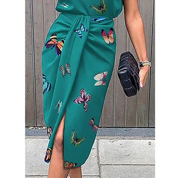 2020 Nou La Modă Femei Rochie Set Butterfly Print & Fantă Răsucite Fusta Seturi