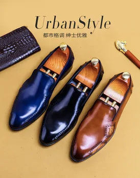 Pantofi Eleganți Om Aluneca Pe Piele Oxfords Italia Stil Patchwork Rochie Pantofi Business Pantofi De Nunta Pentru Bărbați A36