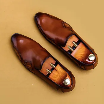 Pantofi Eleganți Om Aluneca Pe Piele Oxfords Italia Stil Patchwork Rochie Pantofi Business Pantofi De Nunta Pentru Bărbați A36
