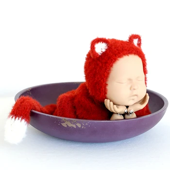 Tricotate Romper Baby Boy Set De Mănuși De Lux Pufos Fox Costum De Iarna Pentru Copii Set Nou-Născut Recuzită Fotografie