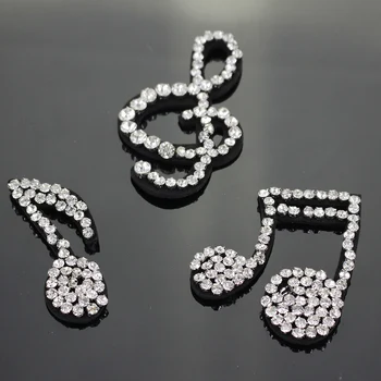 1set cu Margele Alb Diamant Notă Muzicală Insigne Coase pe Cristal cu Aplicatii de Haine Pălărie Patch-uri de Artizanat lucrate Manual Broșe B88