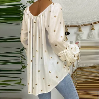 5xl Plus Dimensiune Mare pentru Femei Bluze Topuri de Vara Noi Agrement Bluza Vrac Polka Dot Print V-Neck Maneca Lunga Tricouri Blusas #S
