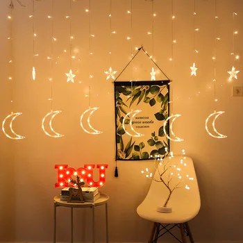 Ramadan decoratiuni pentru casa Stele, Luna Perdea de lumină Lampă Eid Mubarak Decor Eid Cadouri Islamic Partid Musulman Festival Consumabile