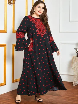 Siskakia Indie Folk Broderie Rochie Maxi pentru Femei Toamna 2020 Elegant cu Buline, Maneci Lungi Pierde Musulman arab Dubai Haine