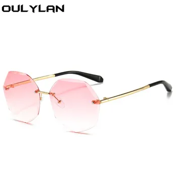Oulylan fără ramă de ochelari de Soare pentru Femei Brand Rotund Gradient de Ochelari de Soare Vintage Aliaj de Mare de Rame de ochelari de soare UV400 Doamnelor Nuante de Ochelari