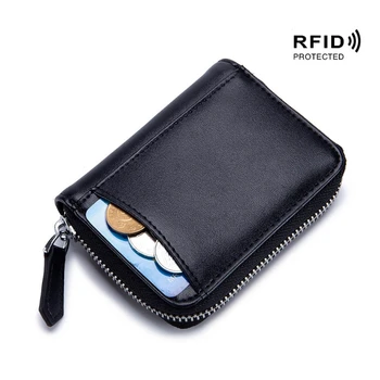 Din piele, Card de Credit, Portofel RFID cu Fermoar portofel Bani de Buzunar Organizator Titular
