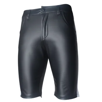 Plus Dimensiune S-2XL 2019 Sexy cu Dungi Alături de pantaloni Scurți din Piele Faux Exotice Pantaloni Fetish Lenjerie Club de Noapte Bărbații Pantaloni Cu Buzunar