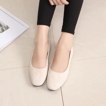 2020 primăvară apartament nou și confortabil superficial gura piele de căprioară versiunea coreeană de sălbăticie cap pătrat leneș singur pantofi femei