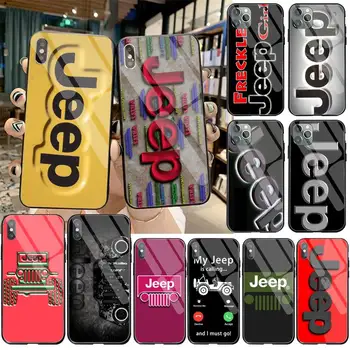 Super Jeep-uri Logo-ul Auto de Silicon Negru Caz Telefon din Sticla Temperata Pentru iPhone 11 XR Pro XS MAX 8 X 7 6S 6 Plus SE 2020 caz