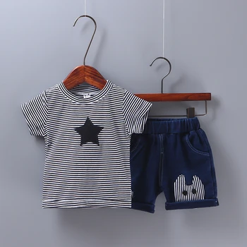 De Vară Pentru Copii Haine Cu Dungi Pentagrama Maneci Scurte Pantaloni Scurți 2 Buc/Set Fete Baby Boy Moda Haine Copii Sport Casual