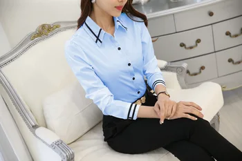 Femei Bluză Albă Cămașă Toamna anului 2019 Nou de sex Feminin Mâneci Lungi Slim Tricouri OL Moda Casual pentru Femei Bluze Plus Dimensiune Topuri Albastru