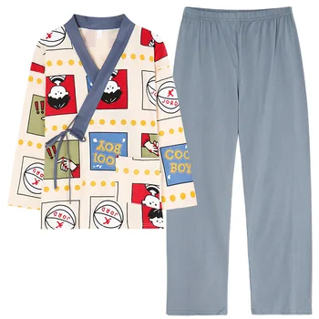 YRRFUOT 2020 Toamna Iarna Bumbac Pijama Femei cu mâneci Lungi, Pantaloni Homewear Costum Kimono Japonez de Desene animate Drăguț Fete Pijamale