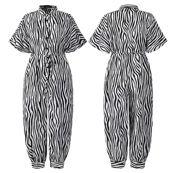 Celmia 5XL Femei Vintage Cargo Pantaloni Lungi, Salopete de Vară 2021 Maneci Scurte Zebra Print Casual Pierde Salopetă cu Centură Salopete