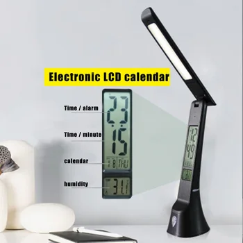 LED Lampa de Birou Reincarcabila USB Pliere Lampă de Masă cu Ceas Termometru de Control Touch Calendar pentru Birou de Studiu ND998