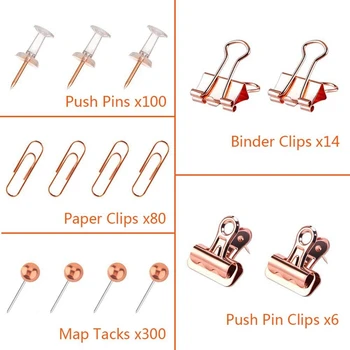 Push Pins Clipuri Liant Agrafe Harta Ținte Seturi, 5 Stiluri de 500 Buc Rose Gold Pack pentru Birou, Scoala si de Casa si gradina