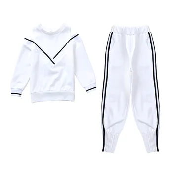 Fete treninguri seturi 2019 copii costume de sport de pe umăr maneca lunga tricouri și pantaloni seturi pentru fata alb negru îmbrăcăminte 10 12Y