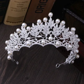 Superb Placat Cu Argint Crystal Pearl Nupțial Coroane, Coronite De Mireasa Accesorii De Par Mireasa Femeile Baroc Coroana De Frunze De Păr Bijuterii