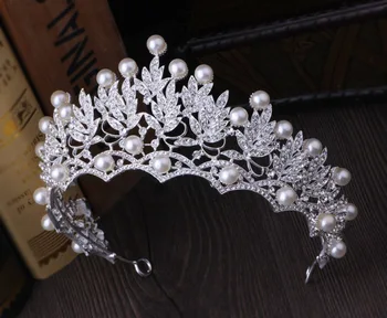 Superb Placat Cu Argint Crystal Pearl Nupțial Coroane, Coronite De Mireasa Accesorii De Par Mireasa Femeile Baroc Coroana De Frunze De Păr Bijuterii