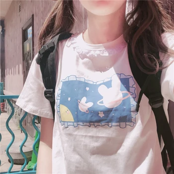 HWLZLTZHT Japoneză Moale Fată Copil Drăguț Sticla Maneci Scurte T shirt Tee Student Harajuku Liber Kawaii Bumbac T-shirt, Blaturi