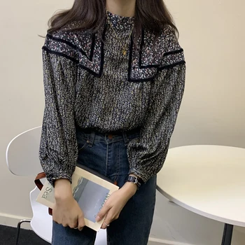 Lanterna Cu Maneci Lungi Floral Bluza Femei De Primăvară 2020 Elegante Coreeană De Moda De Epocă Topuri Mujer Blusa Camisa Negra Este De Sex Feminin Tunik
