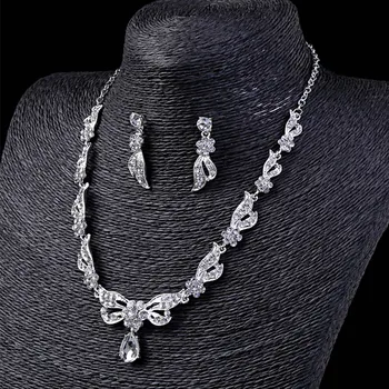 Nunta de cristal, Seturi de Bijuterii pentru Femei de Argint Frunze de Culoare Stras Colier Seturi de Mireasa de Logodna Bijuterii Seturi de LB
