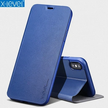 X-Nivelul Flip Piele PU Caz Suport de Telefon ultra subtire Slim Cover Pentru iPhone 11 Pro X XS Max XR 12 7 8 P de Afaceri Simplu Caz de Telefon