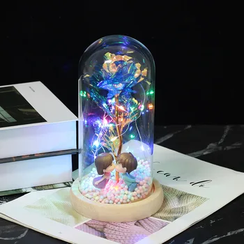 Noul LED Fermecat Galaxy a Crescut Veșnică Aur de 24K Folie Floare Cu Fairy Șir de Lumini În Dome De Crăciun Cadou de Ziua Îndrăgostiților