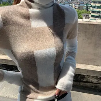 2020 Nou Cașmir Pulover Femei High-Gât Culoare de Potrivire Lână Pură Pulover Moda Plus Dimensiune Cald Tricotate Bottom Shir