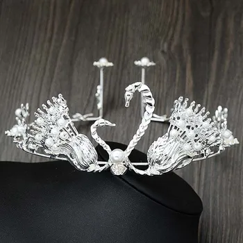 Mireasa de epocă Coroana Femei Swan Margele Decor Frizură Stralucitoare de Printesa de Nunta Coroana LL@17