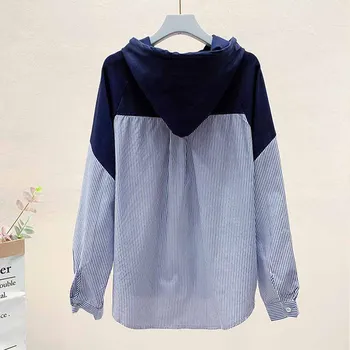 Stil Coreean Liber Hoodies Femei Cordon Topuri Bluze Plus Dimensiune 2020 Toamna Hanorac Cu Dungi De Cusut Cămașa De Sex Feminin 11943
